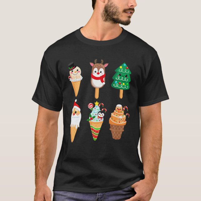 Christmas Ice Cream Santa Friends Christmas Kids T-Shirt (Front)