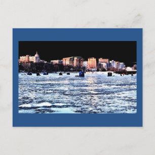 Christmas Ice Fishing Madison Wisconsin Holiday Postcard