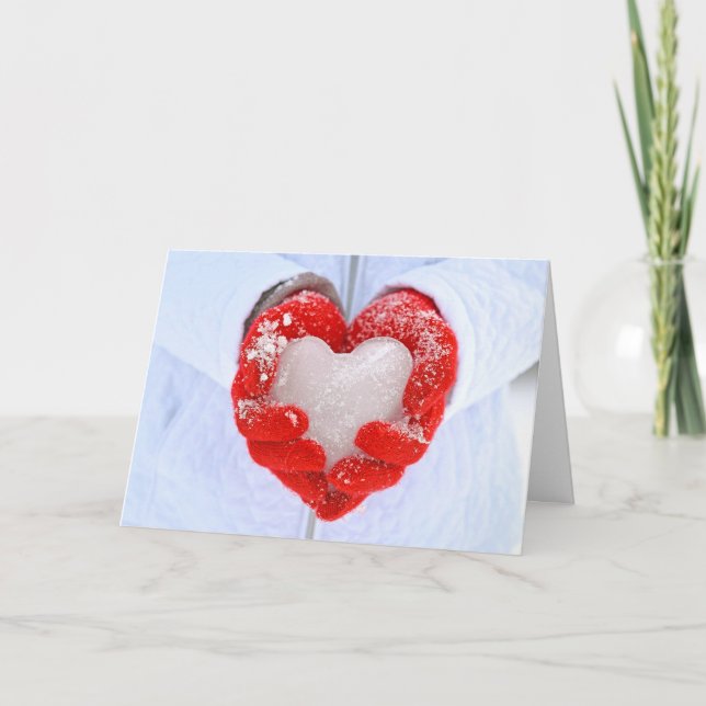 Christmas Ice Heart in Gloves Holiday Card (Front)