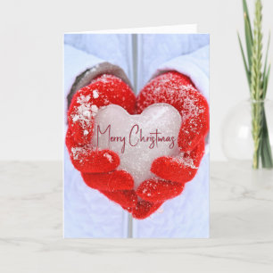 Christmas Ice Heart in Red Gloves Holiday Card