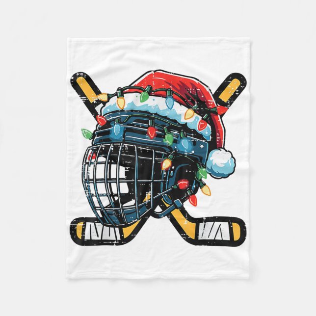 Christmas Ice Hockey Helmet Santa Xmas Boys Ugly S Fleece Blanket (Front)