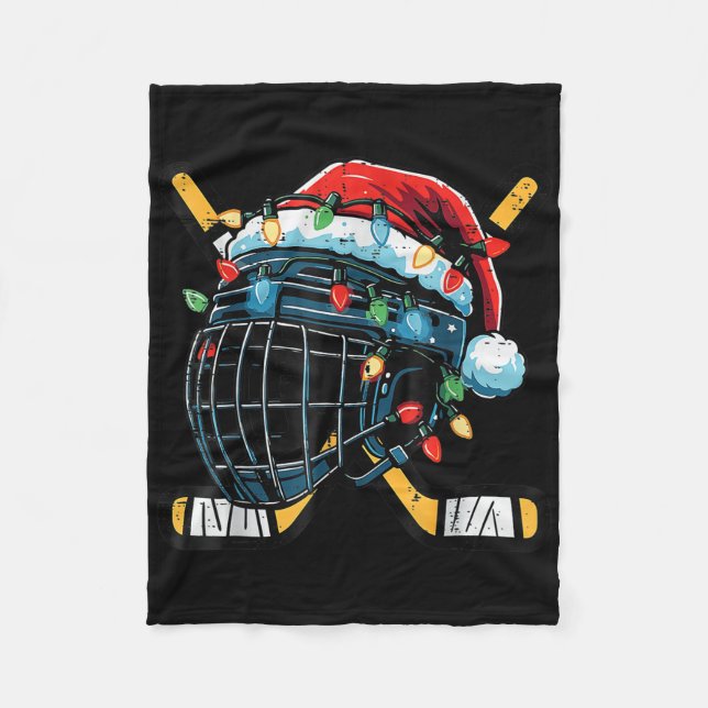 Christmas Ice Hockey Helmet Santa Xmas Boys Ugly S Fleece Blanket (Front)