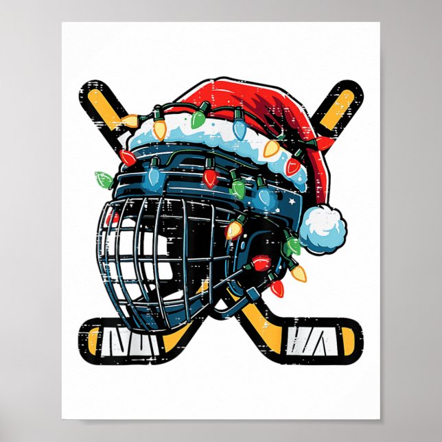 Christmas Ice Hockey Helmet Santa Xmas Boys Ugly S Poster (Front)