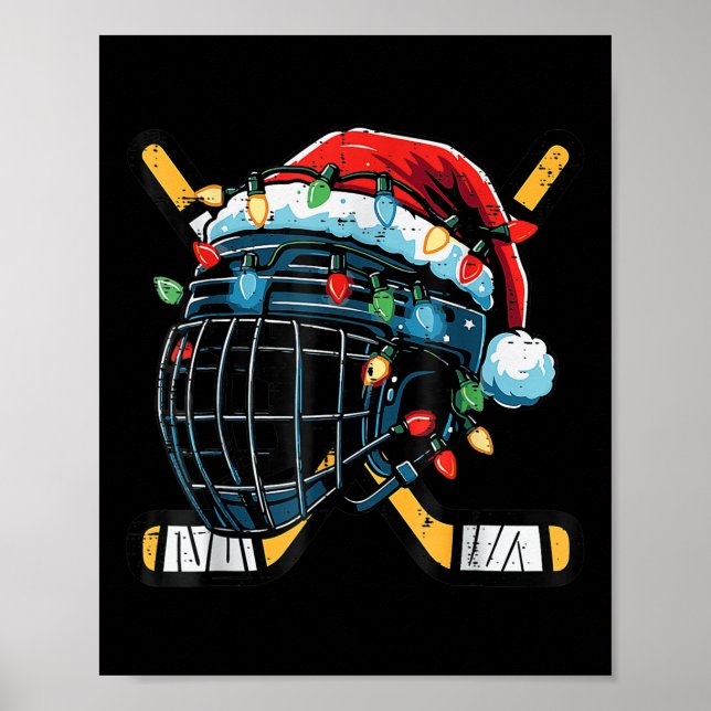 Christmas Ice Hockey Helmet Santa Xmas Boys Ugly S Poster (Front)