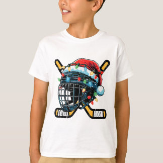 Christmas Ice Hockey Helmet Santa Xmas Boys Ugly S T-Shirt