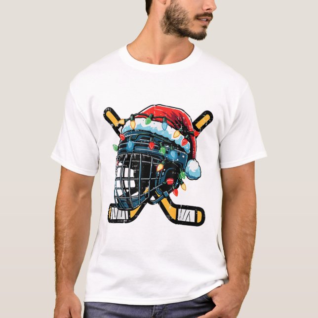 Christmas Ice Hockey Helmet Santa Xmas Boys Ugly S T-Shirt (Front)