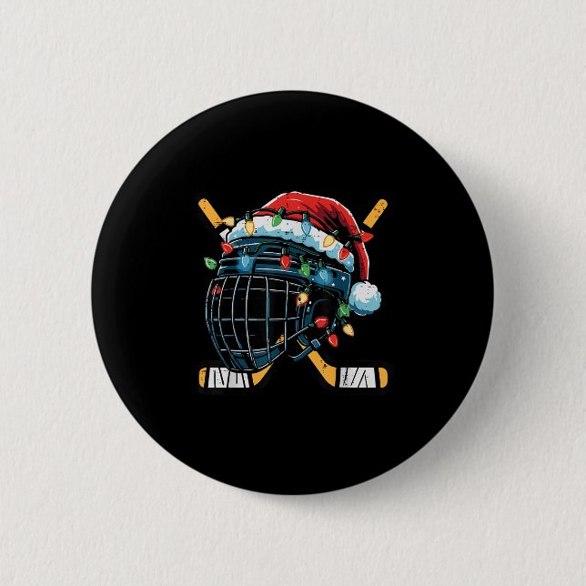 Christmas Ice Hockey Helmet Santa Xmas Men Boys Ki 6 Cm Round Badge (Front)