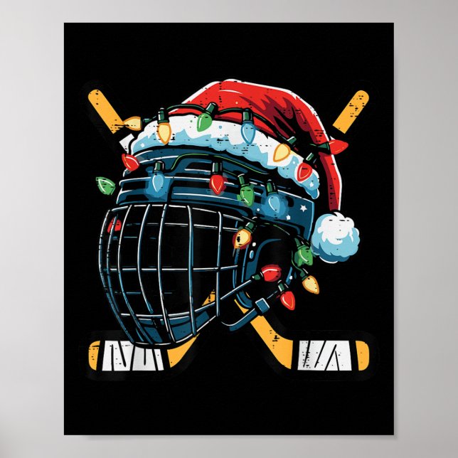Christmas Ice Hockey Helmet Santa Xmas Men Boys Ki Poster (Front)