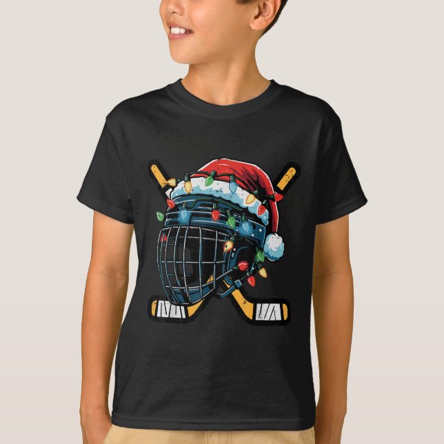 Christmas Ice Hockey Helmet Santa Xmas Men Boys Ki T-Shirt (Front)