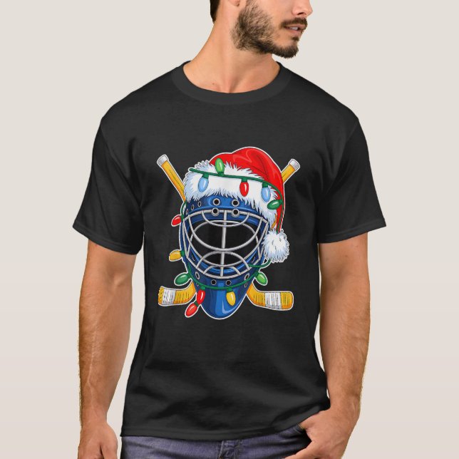 Christmas Ice Hockey Helmet Santa Xmas Men Boys Ki T-Shirt (Front)