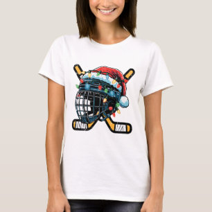 Christmas Ice Hockey Helmet Santa Xmas Men Boys Ki T-Shirt