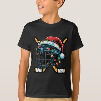 Christmas Ice Hockey Helmet Santa Xmas Men Boys Ki T-Shirt