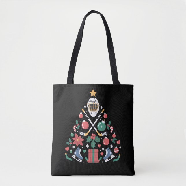 Christmas Ice Hockey Lover Tree Sports Team Tote Bag (Front)