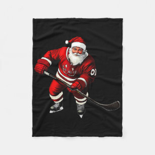 Christmas Ice Hockey Player Fleece Blanket