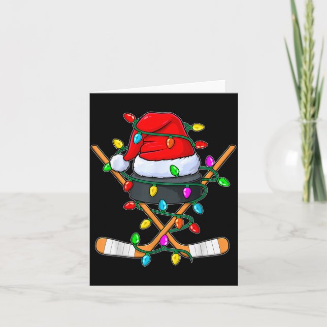Christmas Ice Hockey Player Santa Hat Xmas Men Boy Card (Front)
