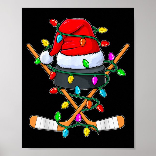 Christmas Ice Hockey Player Santa Hat Xmas Men Boy Poster (Front)