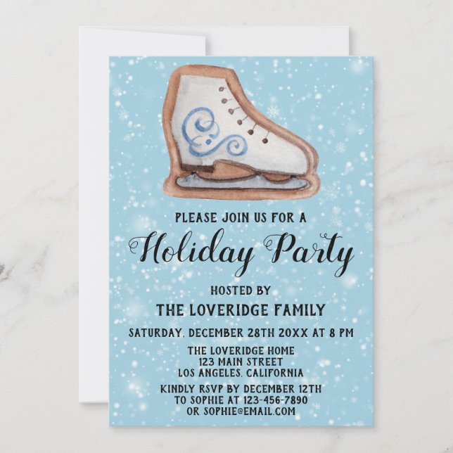 Christmas Ice Skate Cookie Holiday Party Blue Snow Invitation (Front)