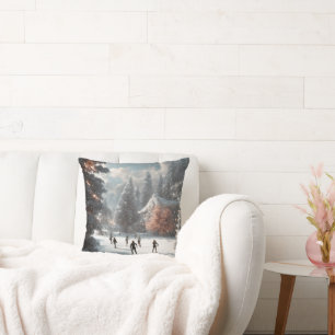 Christmas Ice Skaters On A Pond Cushion