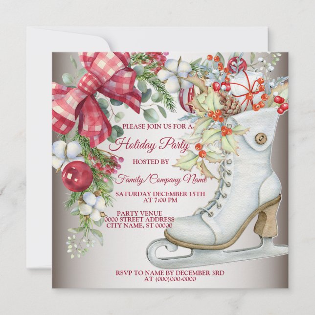 Christmas Ice Skating Holidays Party Invitation (Front)
