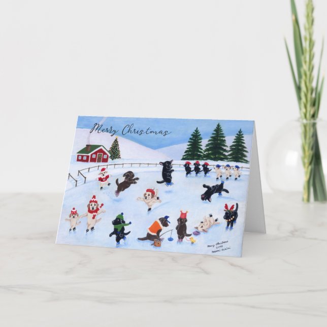 Christmas Ice Skating Labradors Holiday Card (Front)