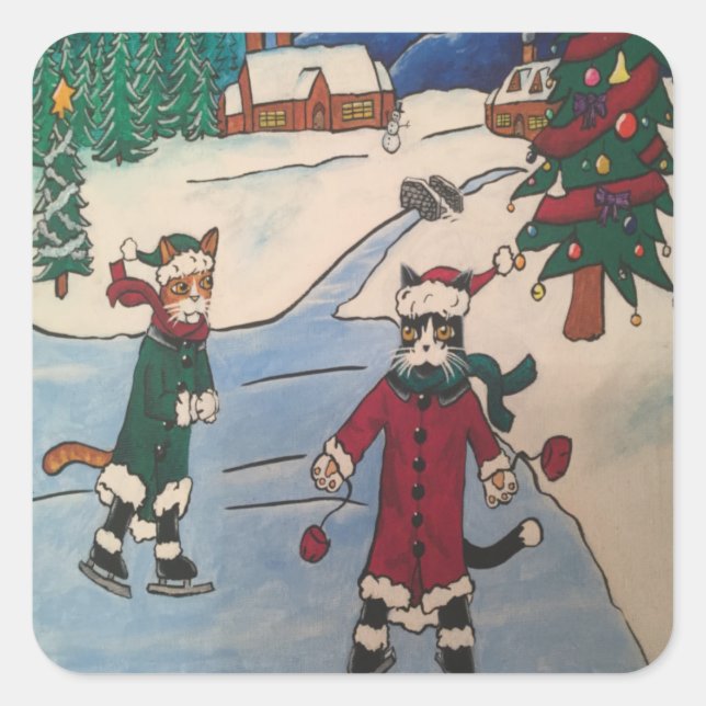 Christmas Ice Skating Rectangular Sticker (Front)