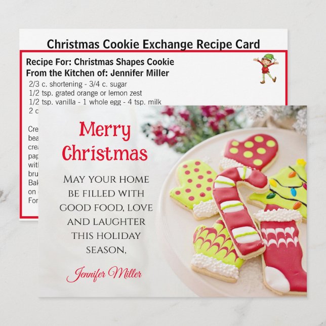 Christmas Iced Cookie Exchange Recipe 5 x 7 Holiday Card (Front/Back)