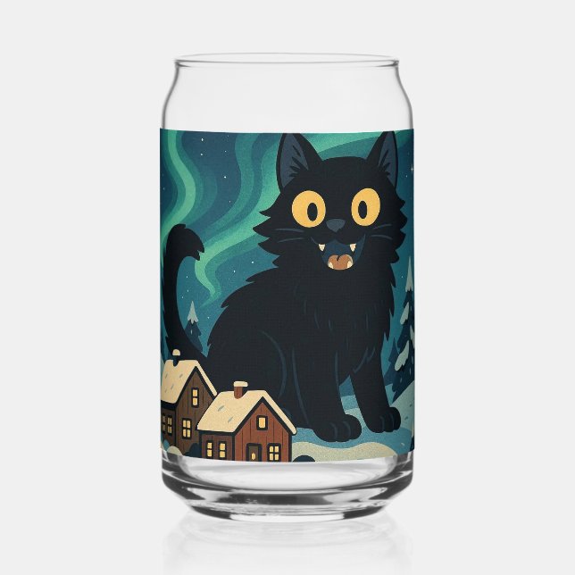Christmas Icelandic Yule Cat with Northern Lights Can Glass (Back)