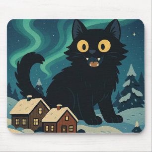 Christmas Icelandic Yule Cat with Northern Lights Mouse Mat