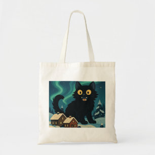 Christmas Icelandic Yule Cat with Northern Lights Tote Bag