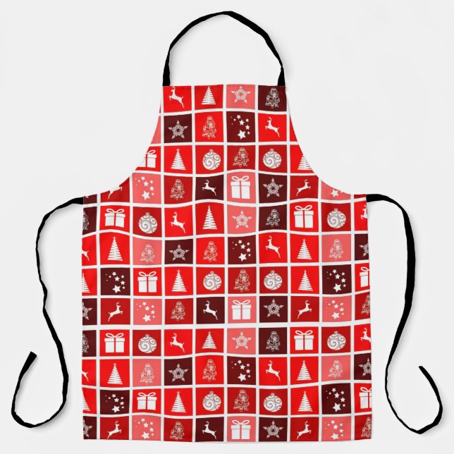 Christmas Icon Red Squares Holiday Art Classic Apron (Front)