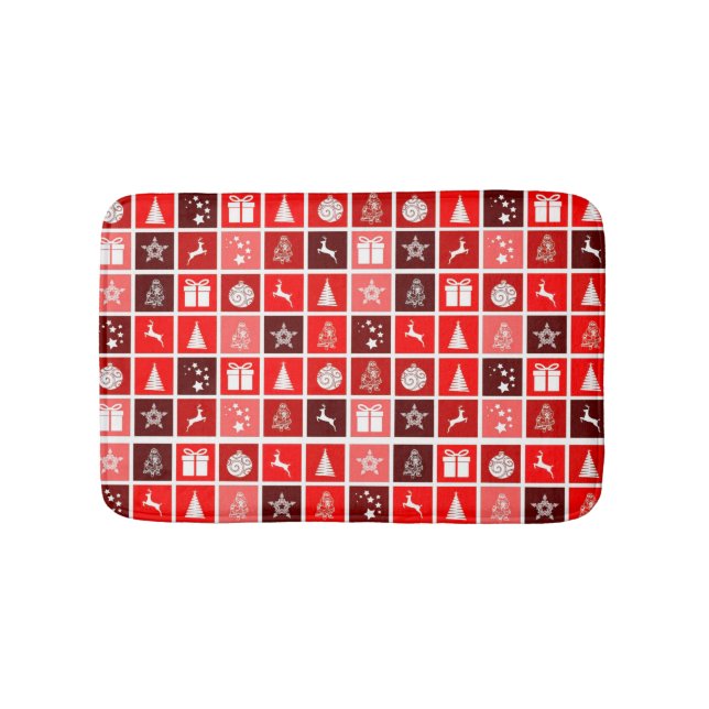 Christmas Icon Red Squares Holiday Art Classic Bath Mat (Front)