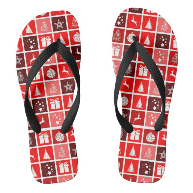 Christmas Icon Red Squares Holiday Art Classic Flip Flops (Footbed)