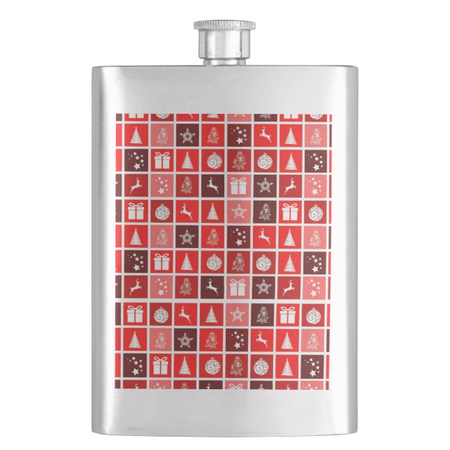 Christmas Icon Red Squares Holiday Art Classic Hip Flask (Front)