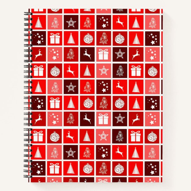 Christmas Icon Red Squares Holiday Art Classic Notebook (Front)