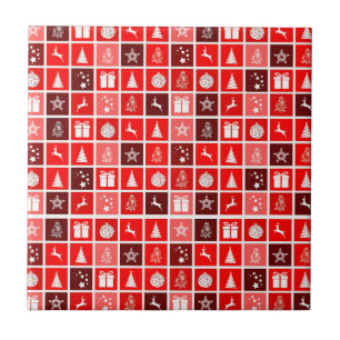 Christmas Icon Red Squares Holiday Art Classic Tile
