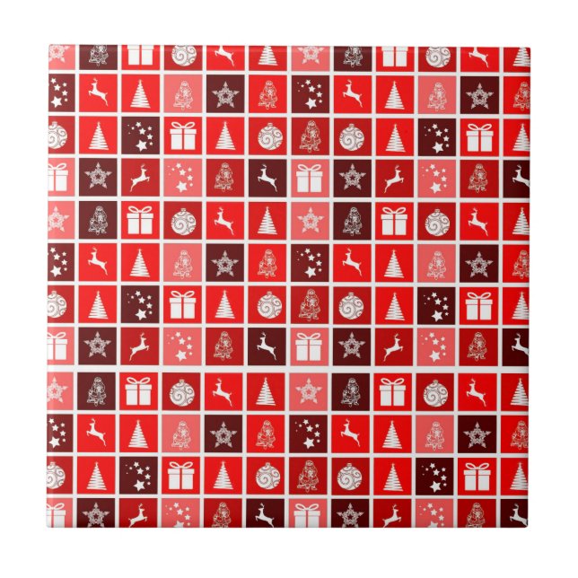 Christmas Icon Red Squares Holiday Art Classic Tile (Front)