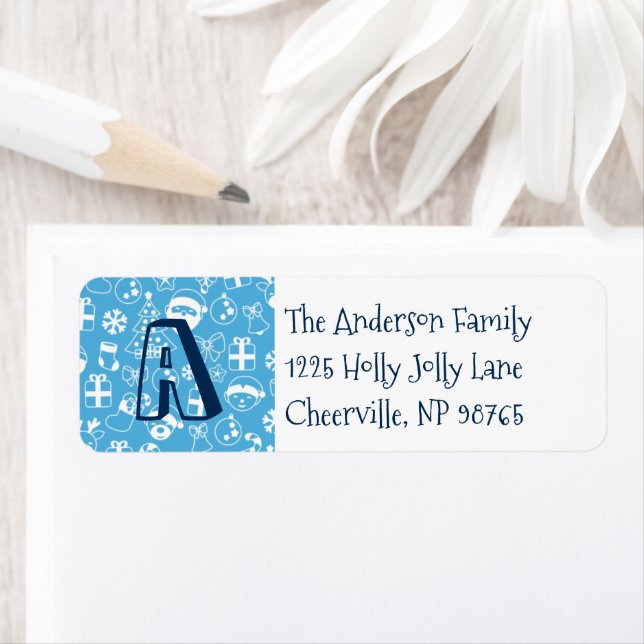 Christmas Icons Blue Santa Elf Snowman Monogram (Insitu)