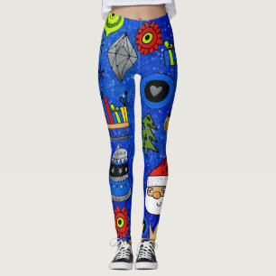 Christmas Icons Fun Festive Colourful Blue Leggings