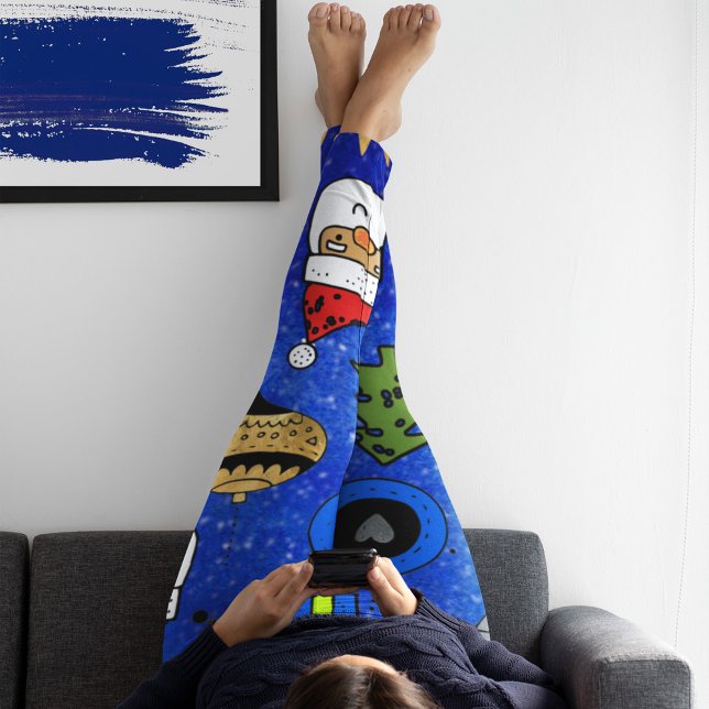 Christmas Icons Fun Festive Colourful Blue Leggings (Creator Uploaded)