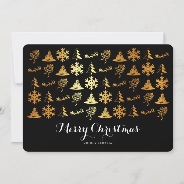 Christmas icons in black and gold holiday card (Front)
