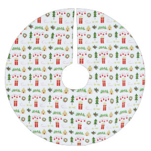 Christmas icons pattern in festive grid brushed polyester tree skirt