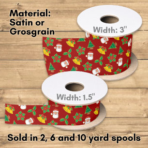 Christmas Icons Pattern Satin Ribbon