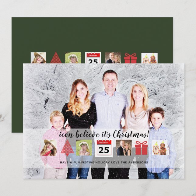 Christmas ICONS Photo Collage Modern Overlay Invitation (Front/Back)