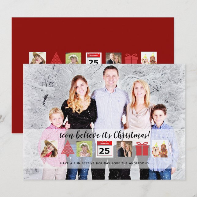 Christmas ICONS Photo Collage Modern Unique Invitation (Front/Back)