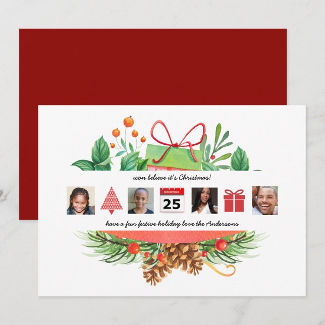 Christmas ICONS Photo Collage Modern Wreath Invitation (Front/Back)