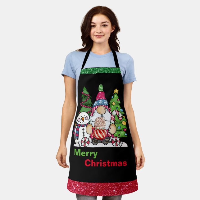 Christmas Icons Red Green Glitter Aprons, Holiday Apron (Worn)