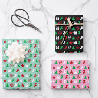 Christmas Icons (Tri-Colour) Wrapping Paper Sheet