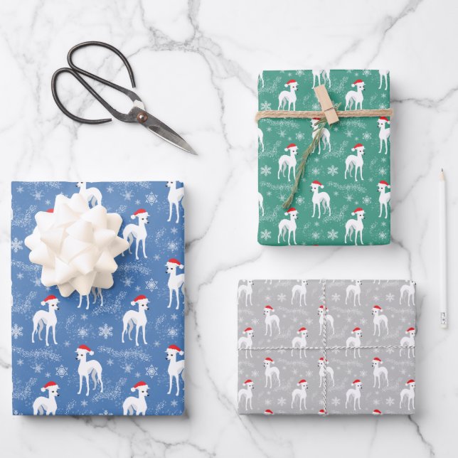 Christmas Iggy Italian Greyhound Custom Colour Wrapping Paper Sheet (Front)