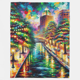 "Christmas Illumination: San Antonio Riverwalk" Fleece Blanket