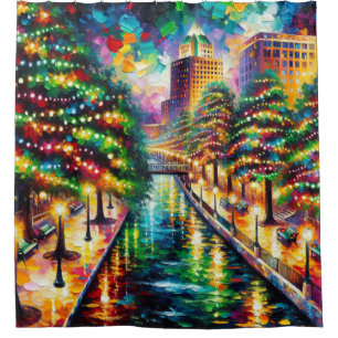 "Christmas Illumination: San Antonio Riverwalk" Shower Curtain